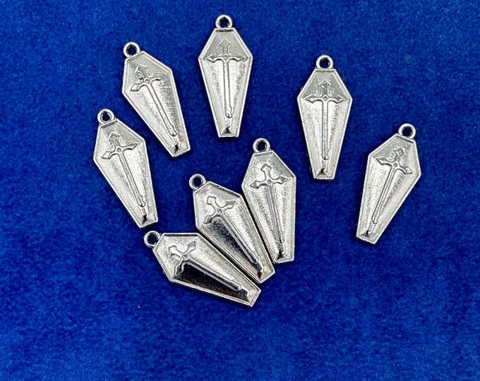 Traditional Halloween Vampire Coffin in Silver Charm Pendants~ Set of Eight