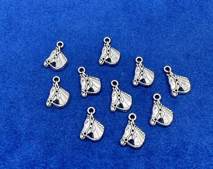 Silver Small Horses Head Charm and Pendants  - Set of Ten