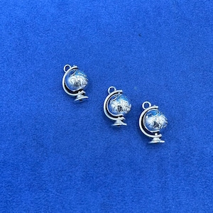 Large Silver Traditional Rotating Globe Charm Pendant Set of Three.