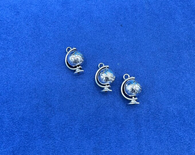 Large Silver Traditional Rotating Globe Charm Pendant Set of Three.