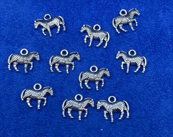A Silver Dazzle of Zebra Charm Pendents - Set of Ten