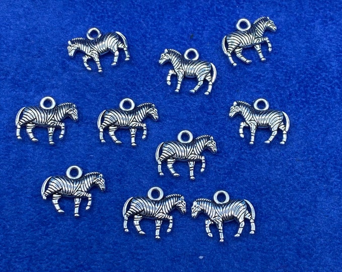 A Silver Dazzle of Zebra Charm Pendents - Set of Ten
