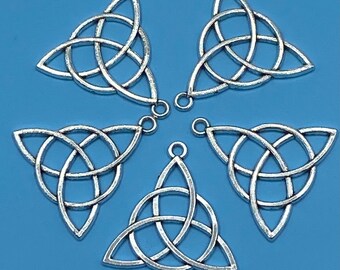 Large Silver Triquetra Celtic Trinity Knot Charm Pendant - Set of Five
