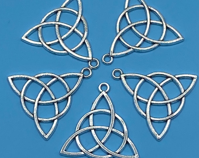 Large Silver Triquetra Celtic Trinity Knot Charm Pendant - Set of Five