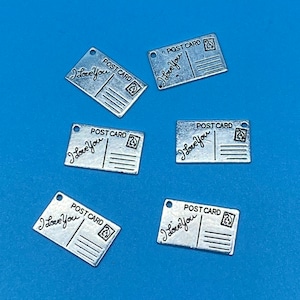 Silver “I Love You’ Mini Postcard Charms Pendants - Set of Six