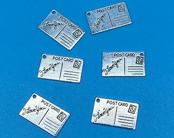 Silver “I Love You’ Mini Postcard Charms Pendants - Set of Six
