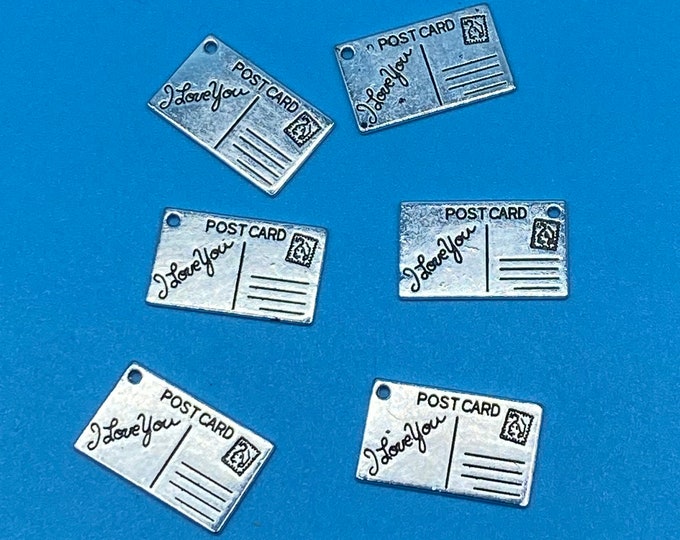 Silver “I Love You’ Mini Postcard Charms Pendants - Set of Six