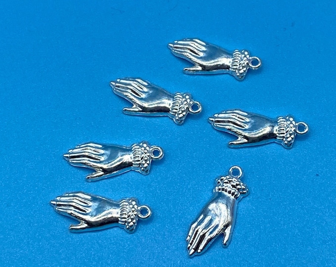 Bright Silver Traditional Victorian Hand Charm Pendants - Set of Six