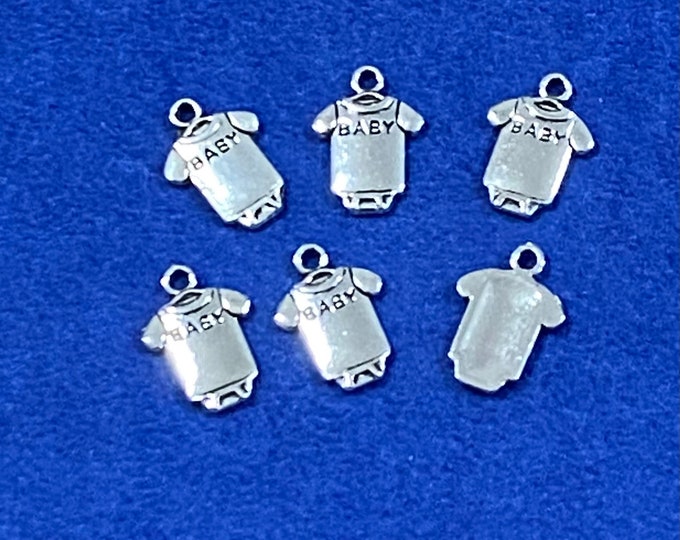 Silver New ‘Baby’ Sleep Suit Romper Suit Charms Pendants ~ Set of Six