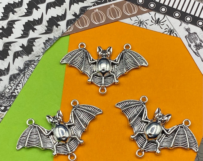 Silver Large Halloween Bat Charm Pendants - Set of Three