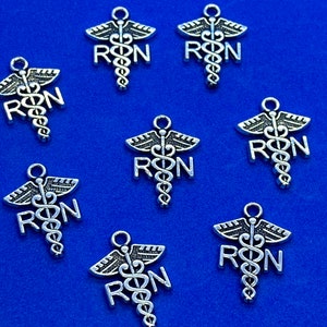 Silver Caduceus With RN Registered Nurse Charm Pendant ~ Set Of Eight