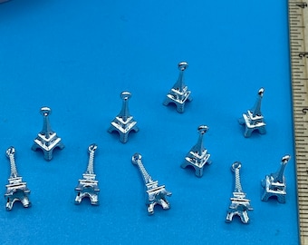 Small Bright Silver Eiffel Tower Paris France Charm Pendant ~ Set of Ten