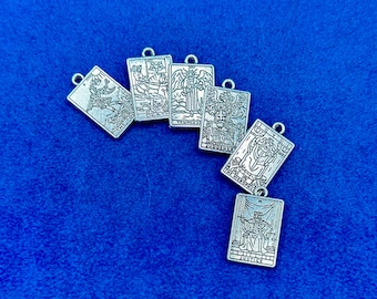 Silver Traditional Tarot Card Fortune Telling Set no 3 Charm Pendants - Set of Six