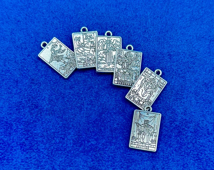 Silver Traditional Tarot Card Fortune Telling Set no 3 Charm Pendants - Set of Six