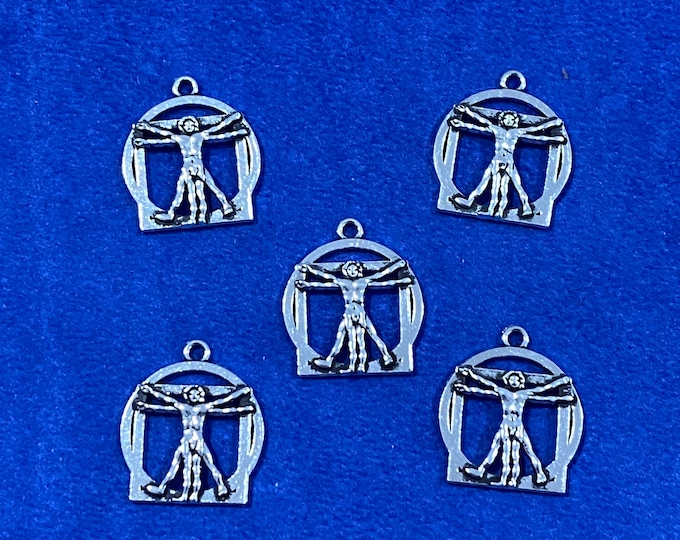 Silver Leonardo Da Vinci’s Vitruvian Man Symbol Charm Pendant ~ Set Of Five