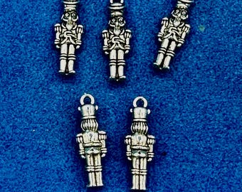 Silver Nutcracker Soldier Prince Charm Pendants - Set of Five