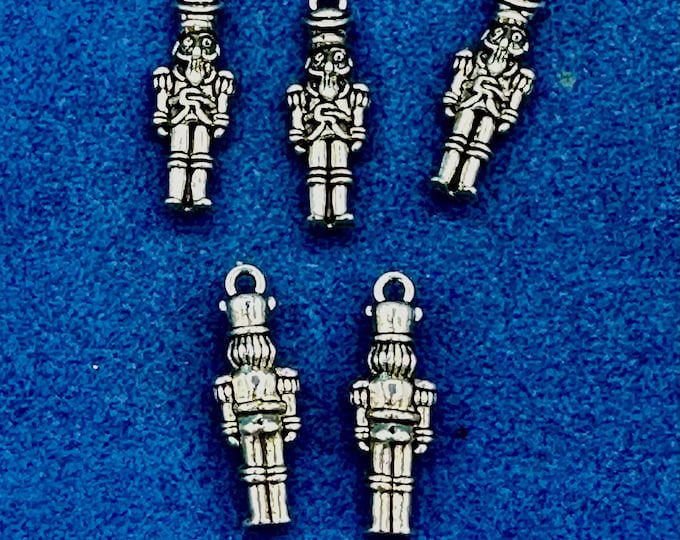 Silver Nutcracker Soldier Prince Charm Pendants - Set of Five