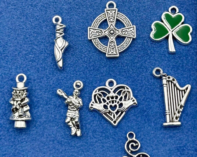 Silver Iconic Irish,Ireland and St Patrick’s Charms and Pendants  - Set of Eight