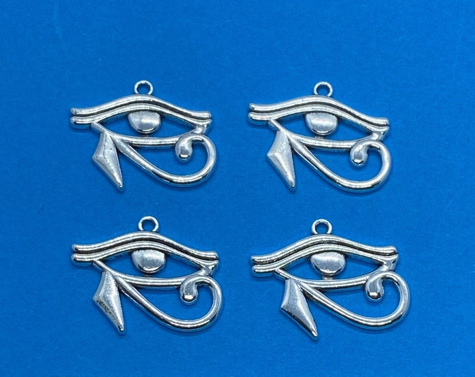Large Silver Eye of Horus, Wedjat Eye, Udjat Eye Charm Pendant - Set of Four