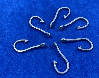 Large Silver Fish Hooks Pendant Charms ~ Set of Six
