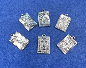 Silver Traditional Tarot Card Fortune Telling Set no 2 Charm Pendants - Set of Six