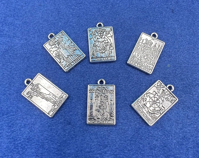 Silver Traditional Tarot Card Fortune Telling Set no 2 Charm Pendants - Set of Six