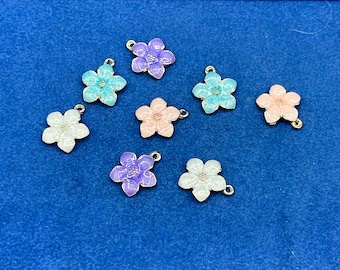 Light Gold Enamel Oil Drop Hibiscus Flowers in Pastel Colour Flowers - Set of Eight