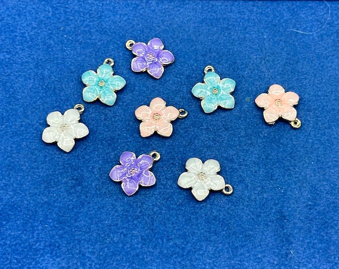 Light Gold Enamel Oil Drop Hibiscus Flowers in Pastel Colour Flowers - Set of Eight