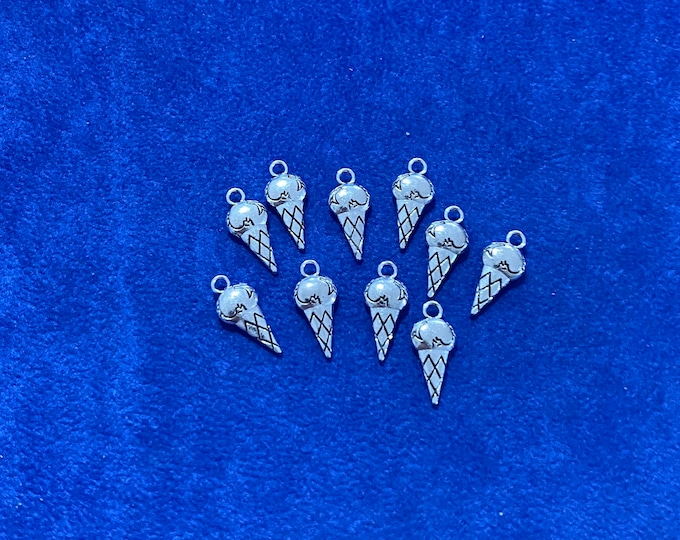 Traditional Silver Ice Cream Cone Charms Pendant ~ Set of Ten