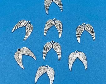 Silver Pairs of Angel Wings Charms Pendents ~ Set of Eight