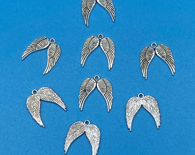 Silver Pairs of Angel Wings Charms Pendents ~ Set of Eight