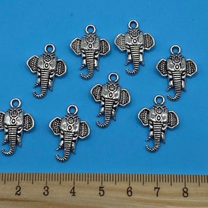 Silver Traditional Indian Elephant Head Charm Pendents ~ Set of Eight