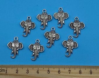 Silver Traditional Indian Elephant Head Charm Pendents ~ Set of Eight