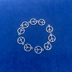 Mini Silver Peace Sign Charms: 1960s CND Pendants, Set of 10
