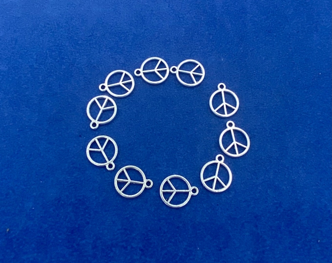 Mini Silver Peace Sign CND the Campaign for Nuclear Disarmament Sign Charm Pendents ~ Set of Ten