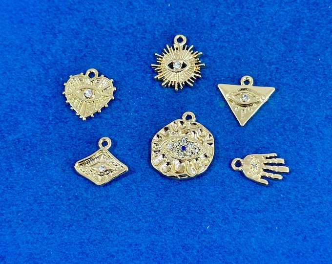 Mixed Selection of 18kt Gold Evil Eye Protection Charms - Set of Six