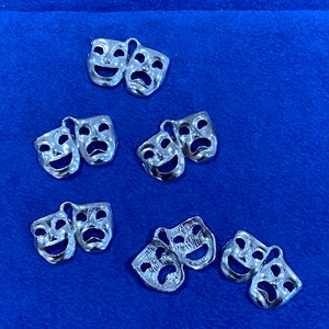 Silver Comedy and Tragedy Theatre Masks Charms Pendants ~ Set of Six