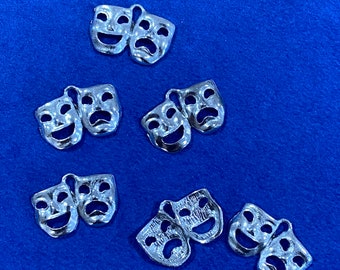 Silver Comedy and Tragedy Theatre Masks Charms Pendants ~ Set of Six