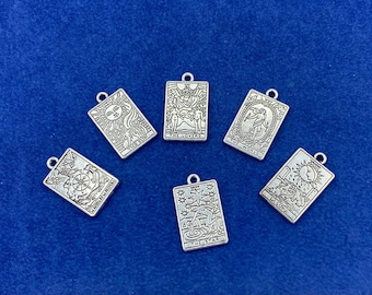 Silver Traditional Tarot Card Fortune Telling Set 1 Charm Pendants - Set of Six