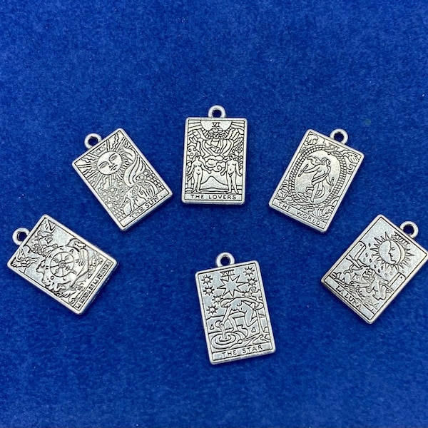 Silver Traditional Tarot Card Fortune Telling Set Charm Pendants - Set of Six