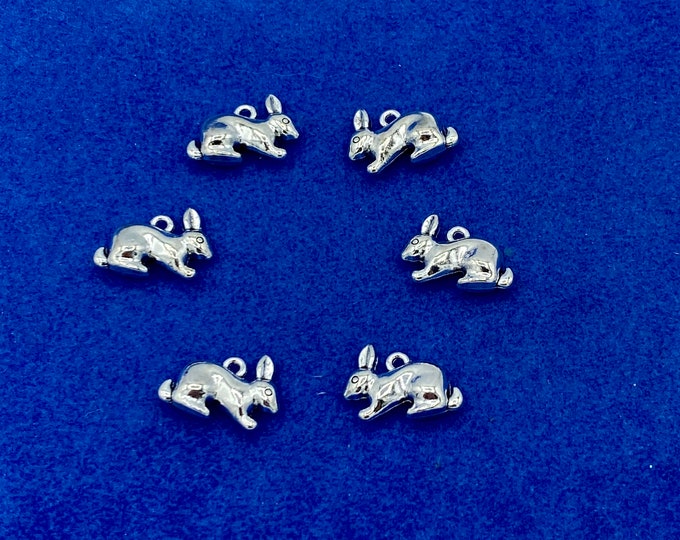 Traditional Silver Easter Bunny, Spring Rabbit or Year of the Rabbit Charm Pendents - Set of Six