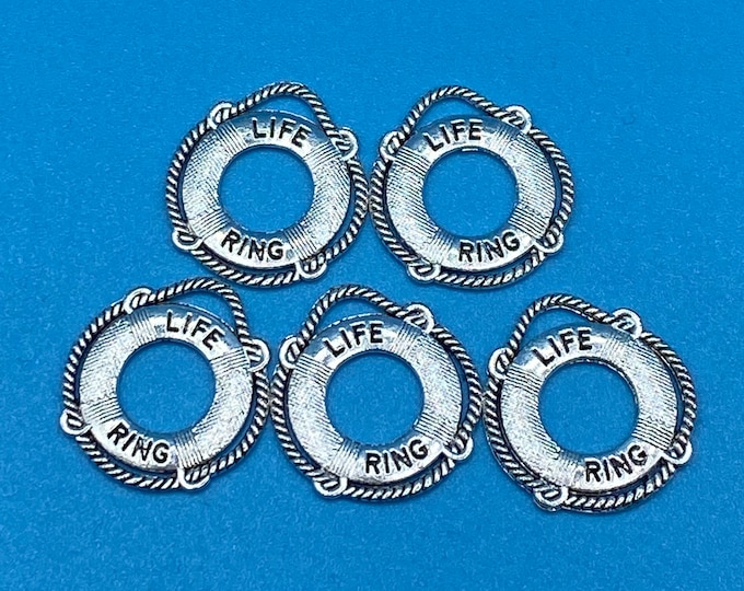 Vintage Style Silver Life Buoy Ring Charms Pendant - Set of Five