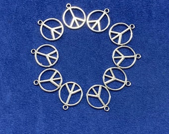 Silver Peace Sign CND the Campaign for Nuclear Disarmament Sign Charm Pendents ~ Set of Ten