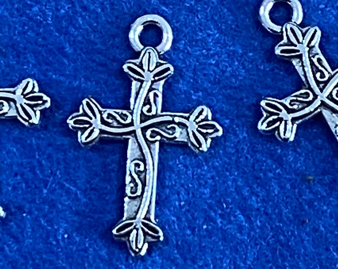 Silver Art Nouveau Decorative Cross Charm Pendants ~ Set of Eight