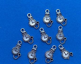 Little Silver Pocket Watch Charms From Alice’s Adventures In Wonderland - Set of Ten