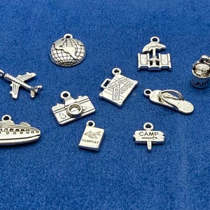 Silver Holiday Travel Charm Set: Vacation Mementos - Set of Ten