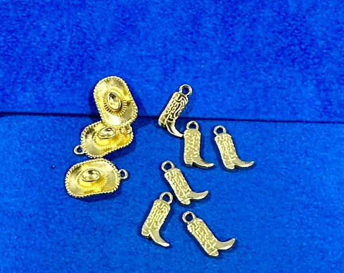 Bright Gold Cowboy Cowgirl Boots & Hats Charm Pendants  ~ Set of Nine