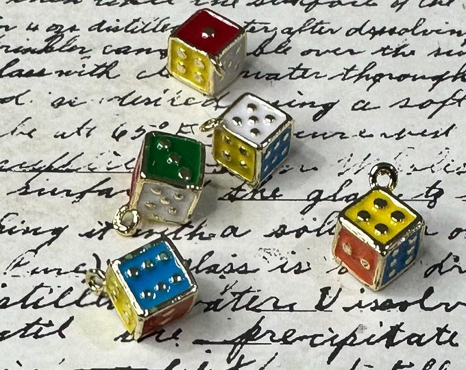 Colourful Enamel and Gold Lucky Dice Charm Pendants  - Set of Five