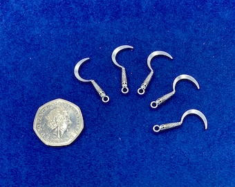 Small Silver Sickle Fantasy Weapon or Tool Charms and Pendants  ~ Set of Five