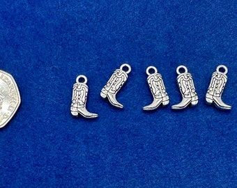 Small Silver Cowboy Cowgirl Boot Charm Pendants  ~ Set of Six